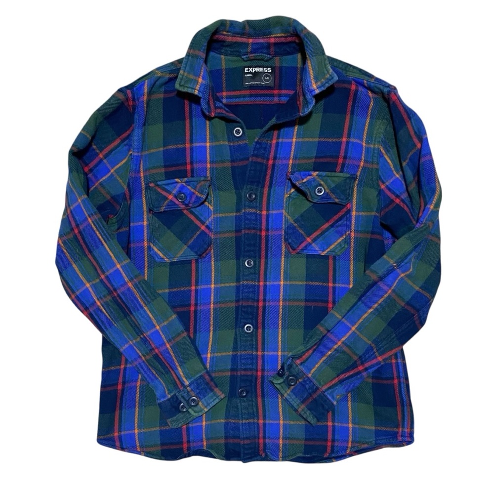 Express Flannel Plaid Pocket Button Up Long Sleeve Cotton Shirt Cabin Grunge